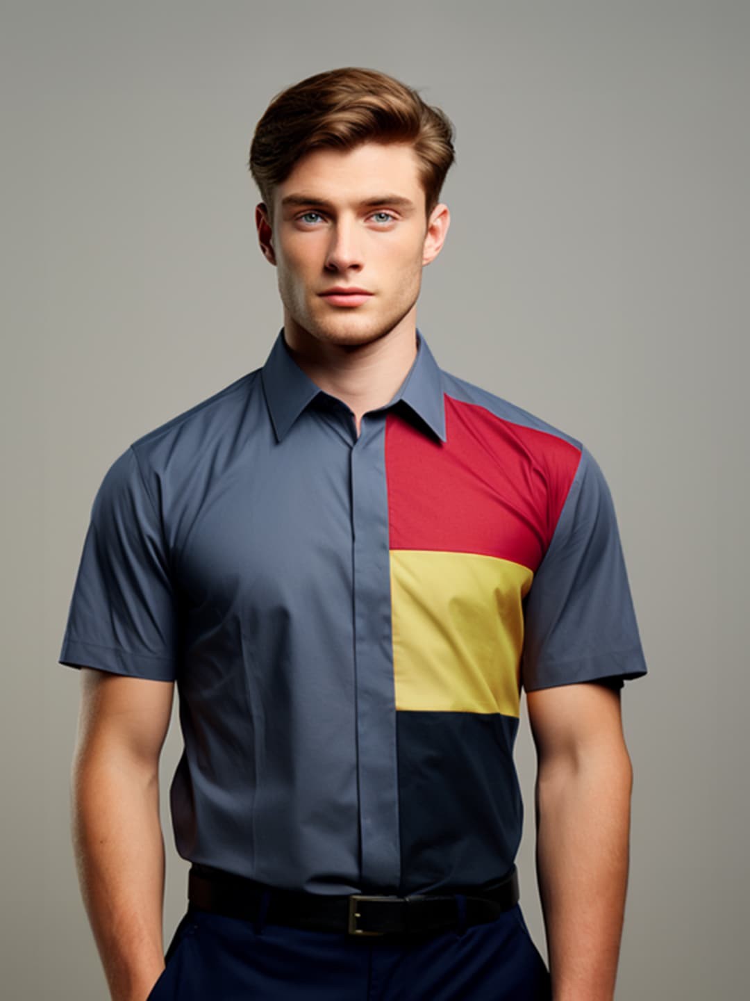 

HE SPOKE Smart Tailored Fit Spread Collar Short Sleeves Cotton Semiformal Shirt, Grey