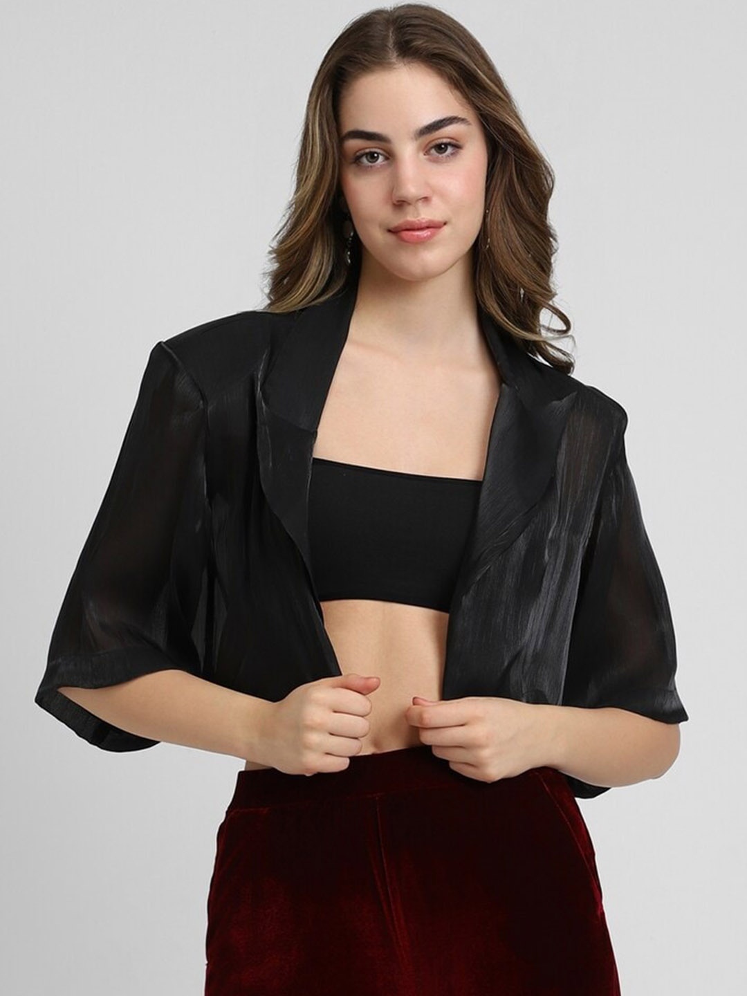 

FOREVER 21 Crop Tailored Jacket, Black