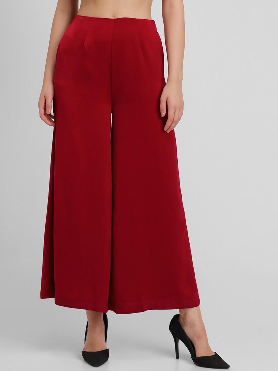 

FOREVER 21 Women Regular Fit Mid-Rise Parallel Trousers, Red