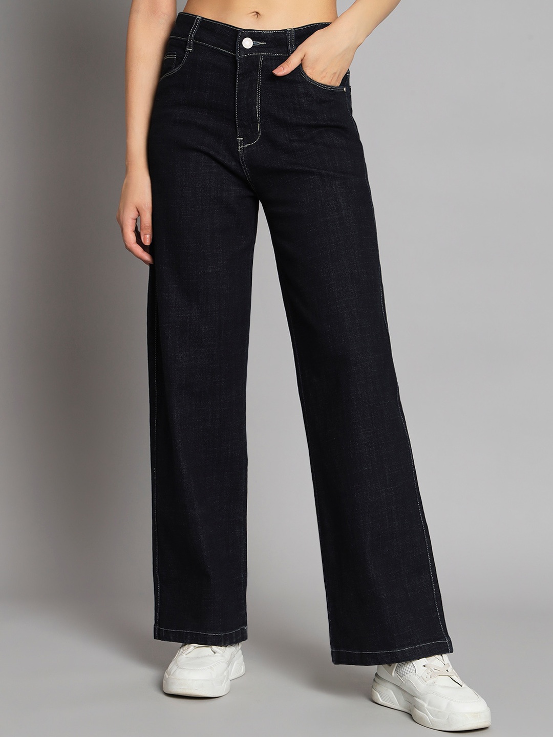 

Chemistry Women Straight Fit Cotton High-Rise Stretchable Jeans, Black