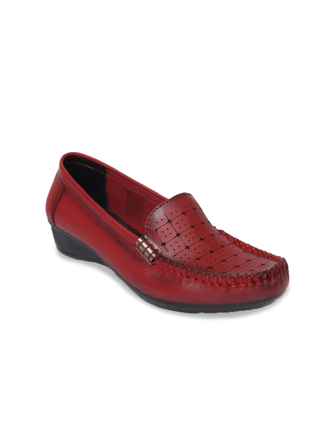 

Zoom Shoes Women Textured Lightweight Comfort Insole Leather Loafers, Red
