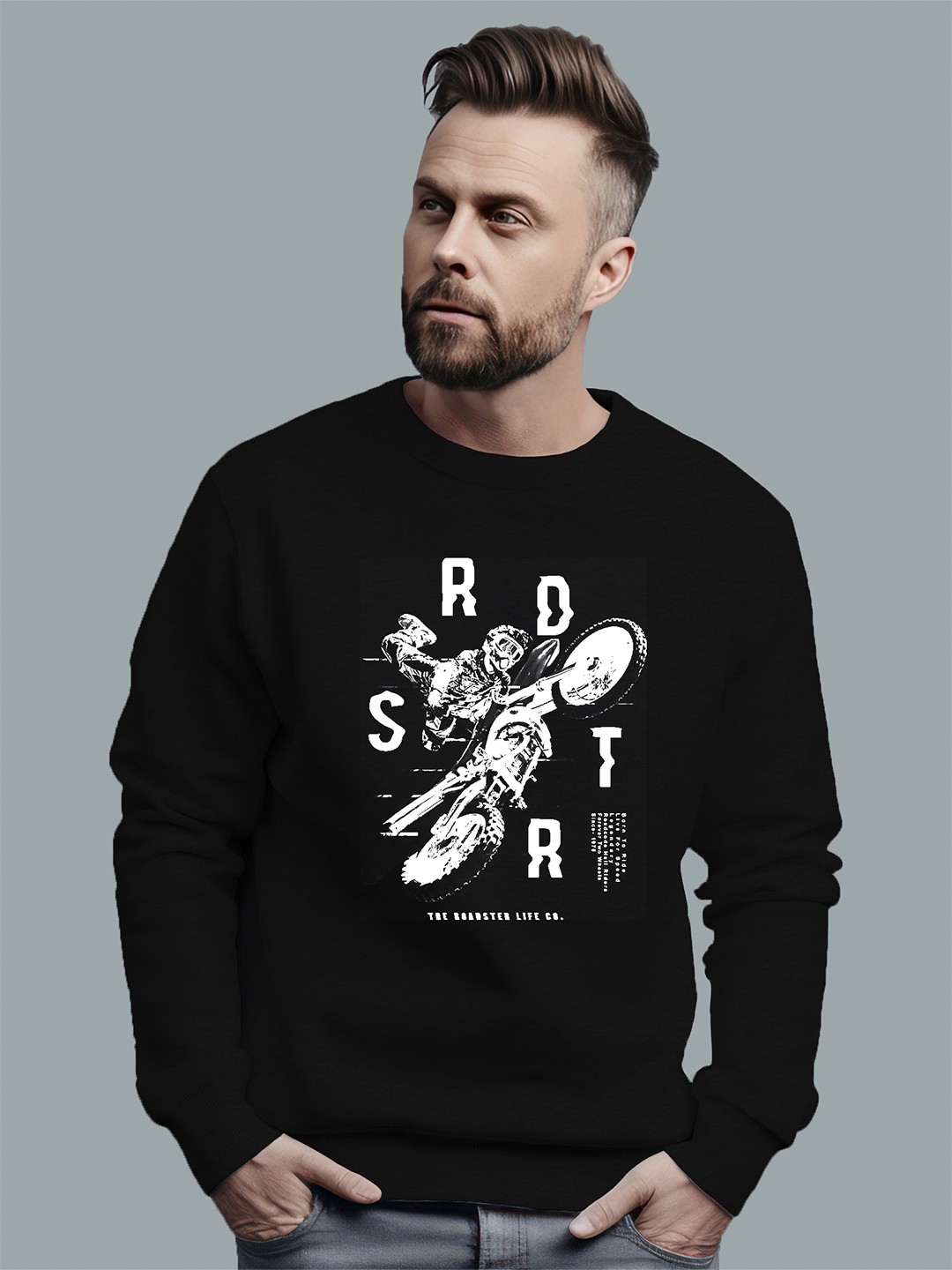 

The Roadster Lifestyle Co. Black Graphic Printed Pure Cotton Pullover Sweatshirt