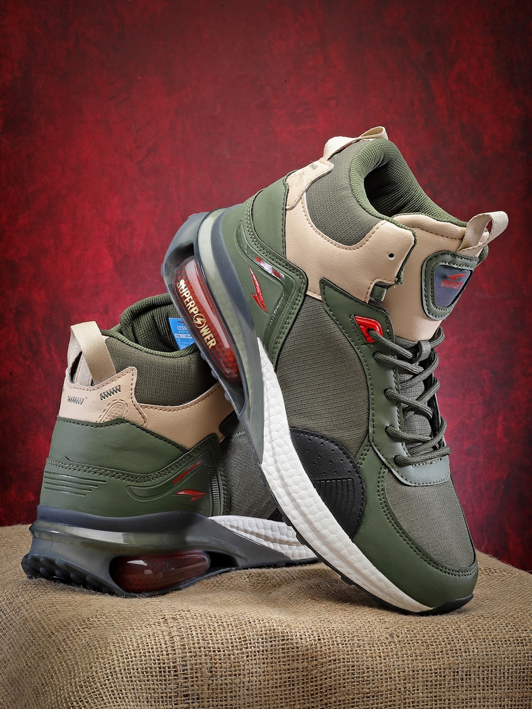 

ASIAN Men BASKET-02 Textured Sneakers, Olive