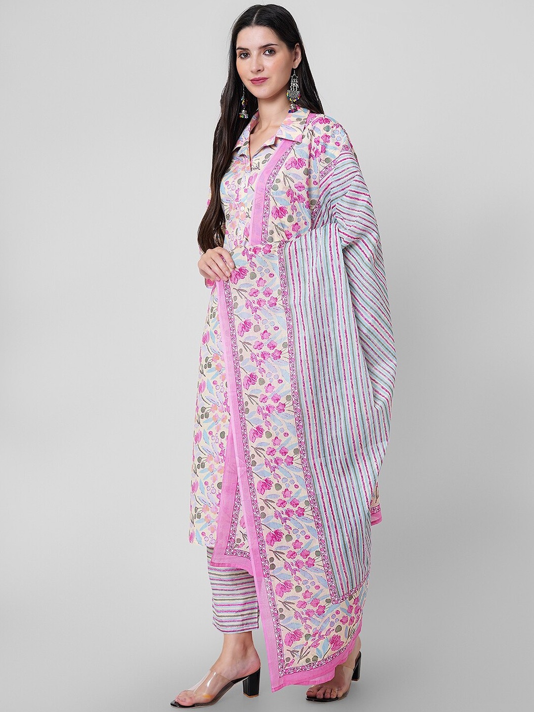 

JANAKDULARI CREATION Floral Printed Pure Cotton Kurta with Palazzos & Dupatta, Pink