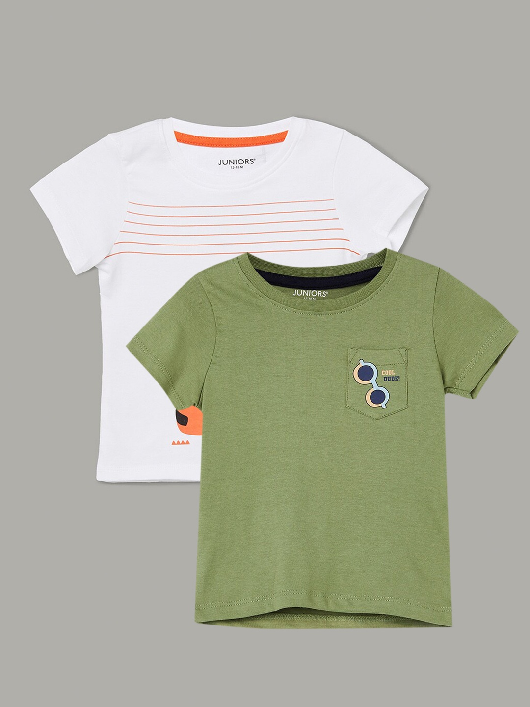 

Juniors by Lifestyle Boys Pack Of 2 Printed Cotton T-shirt, Olive