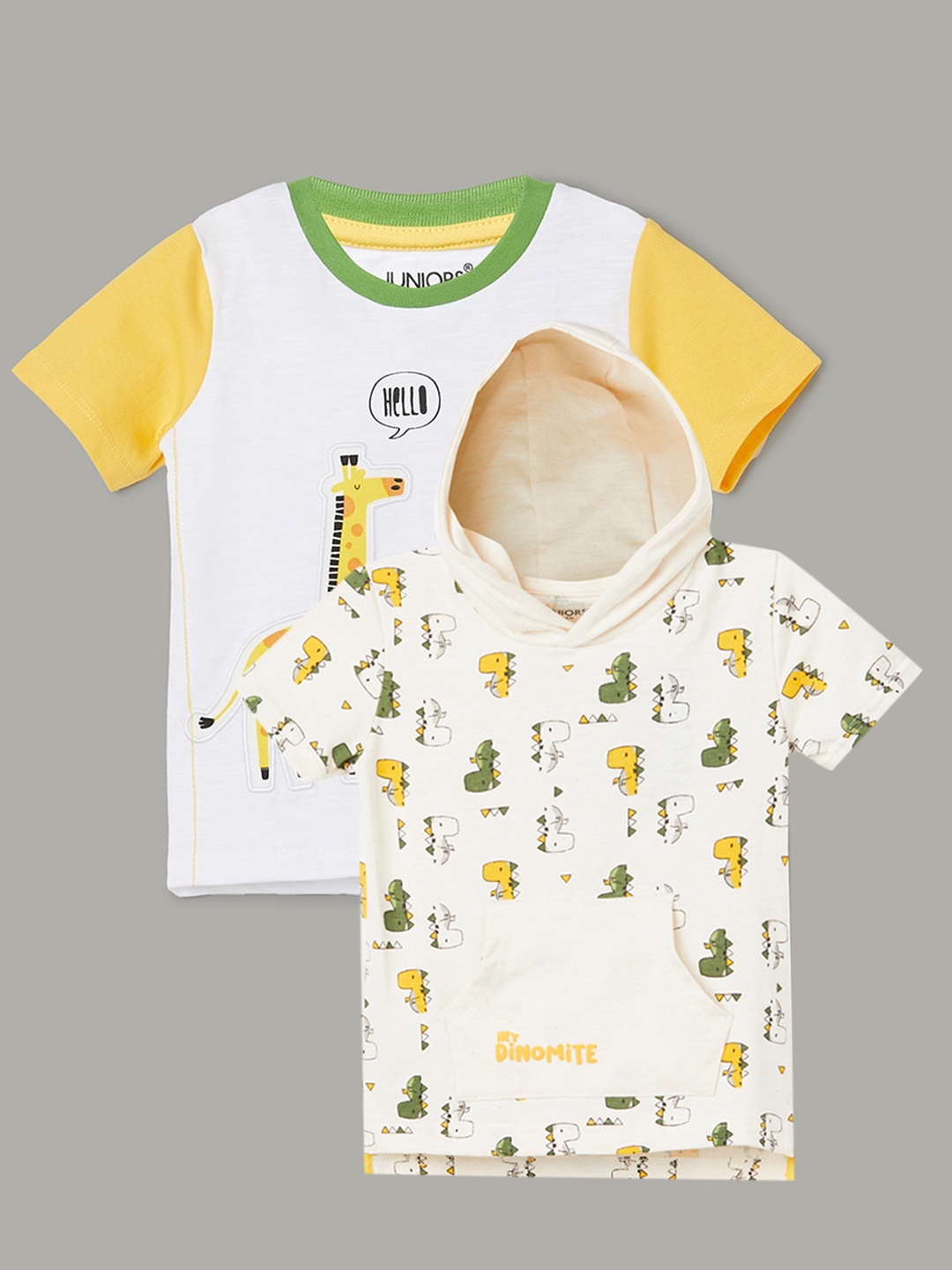

Juniors by Lifestyle Boys Pack Of 2 Printed Cotton T-shirts, Cream