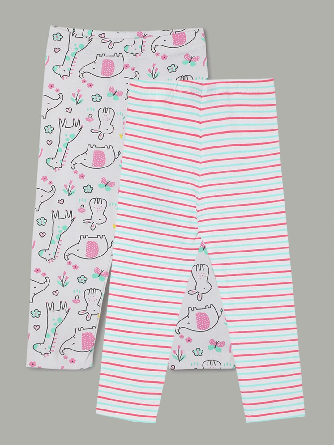 

Juniors by Lifestyle Girls Pack Of 2 Printed Cotton Leggings, White