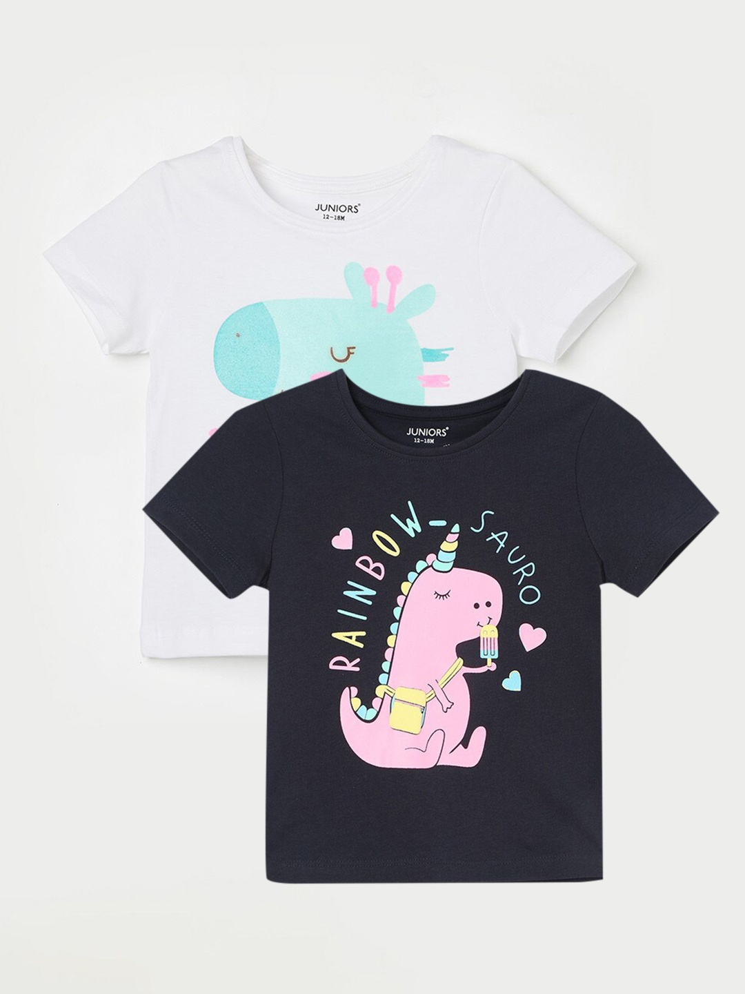 

Juniors by Lifestyle Girls Pack Of 2 Printed Cotton T-shirts, Blue