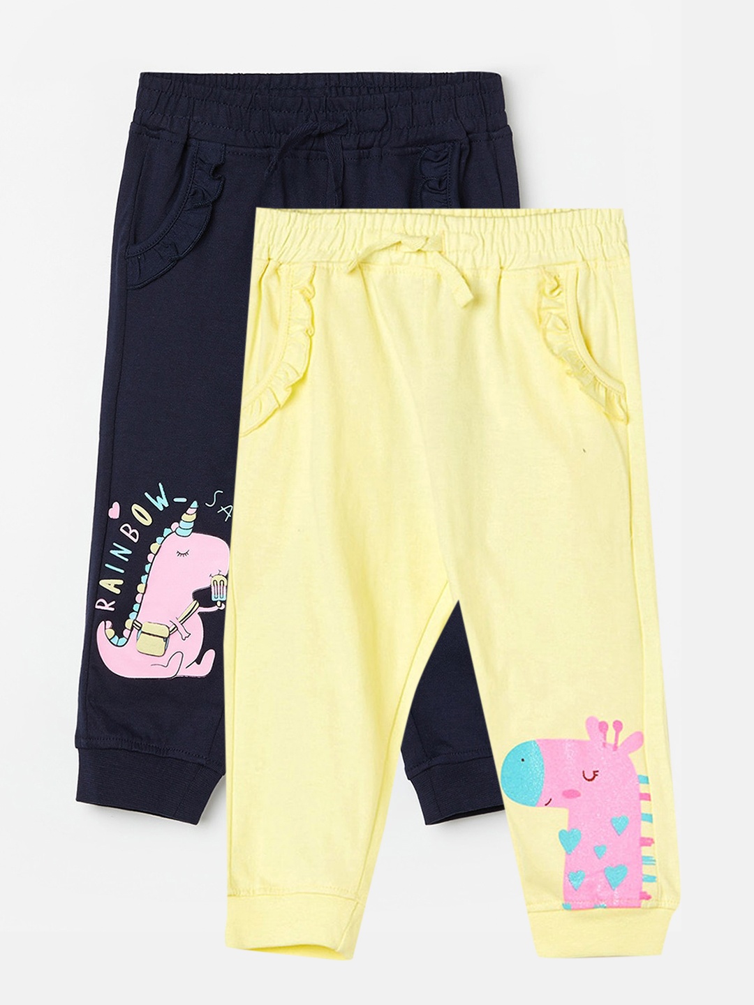 

Juniors by Lifestyle Girls Pack Of 2 Printed Cotton Track Pants, Yellow