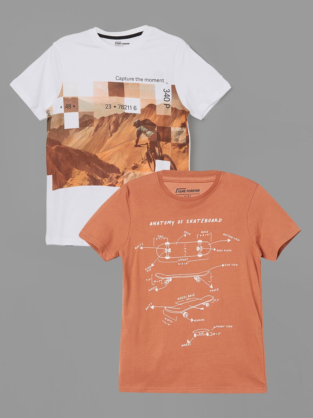 

Fame Forever by Lifestyle Boys Pack Of 2 Printed Cotton T-shirts, Rust