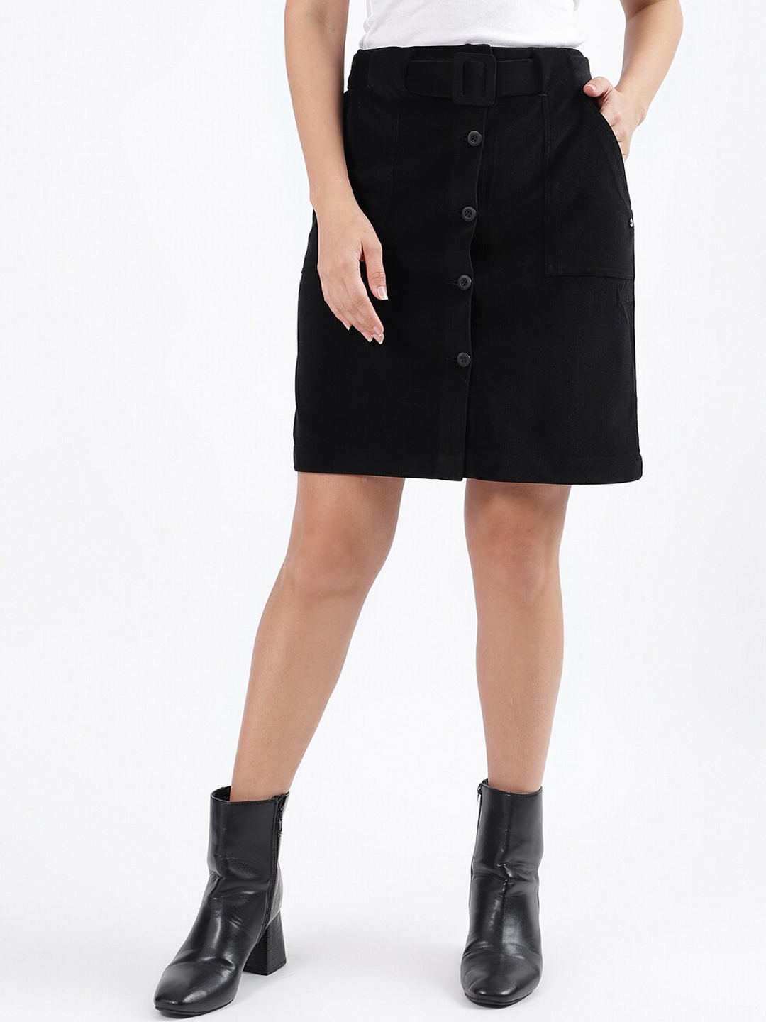 

Iconic Regular Fit Straight Above Knee Skirts, Black