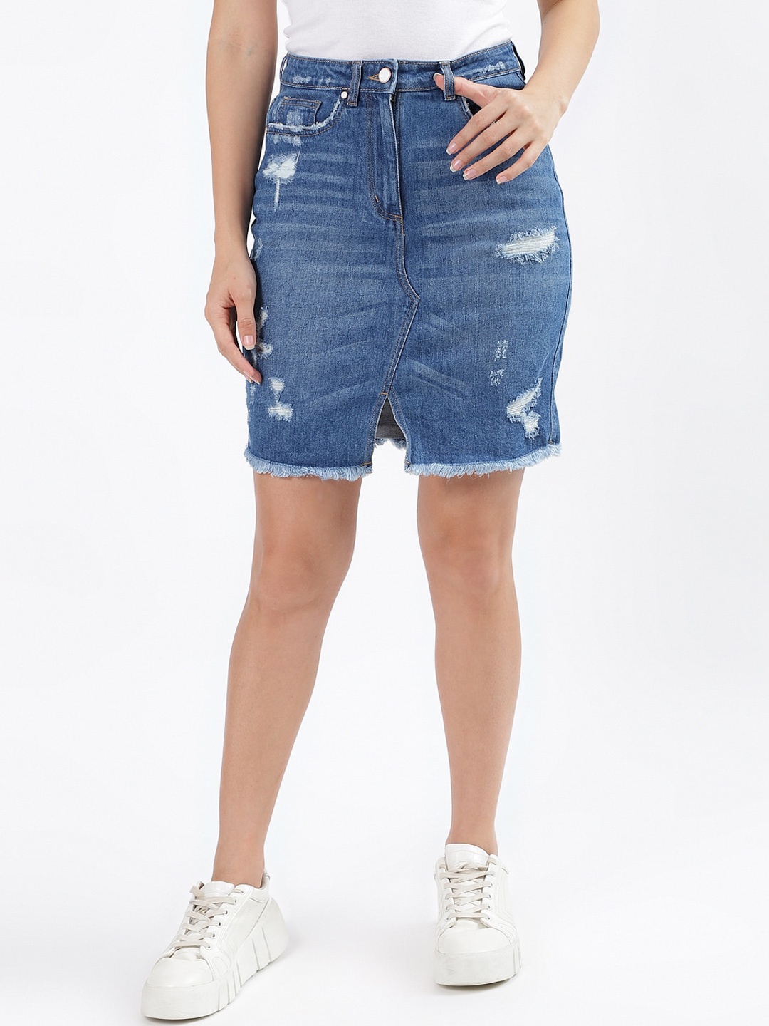 

Iconic Pencil Mini Cotton Slim Fit Skirt, Blue