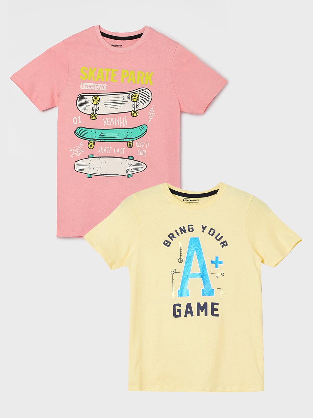 

Fame Forever by Lifestyle Boys Pack Of 2 Printed Cotton T-shirts, Yellow