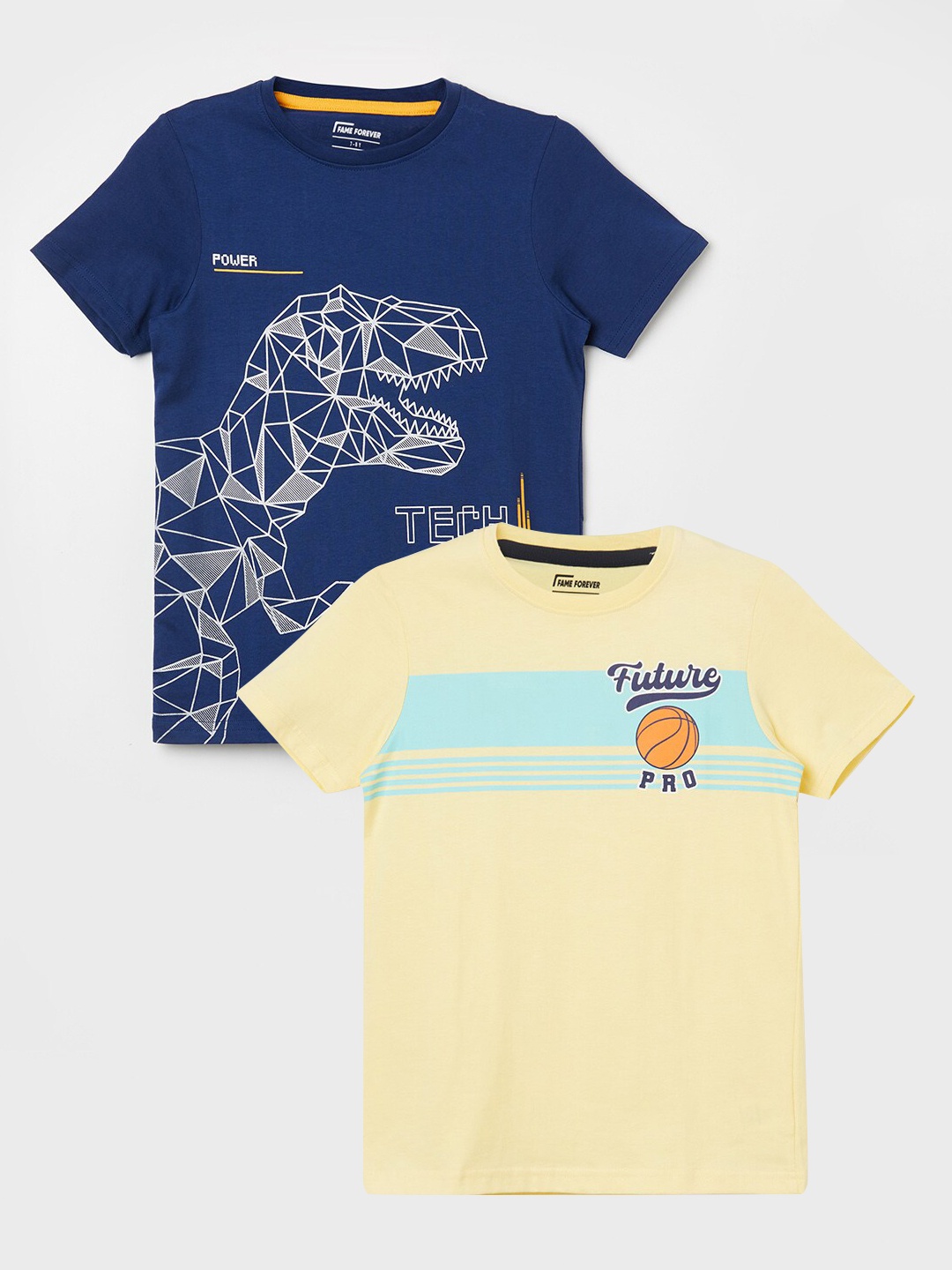 

Fame Forever by Lifestyle Boys Pack Of 2 Printed Cotton T-shirts, Yellow
