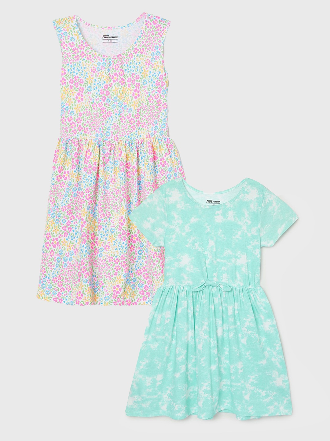 

Fame Forever by Lifestyle Girls Pack Of 2 Printed Pure Cotton Dresses, Green