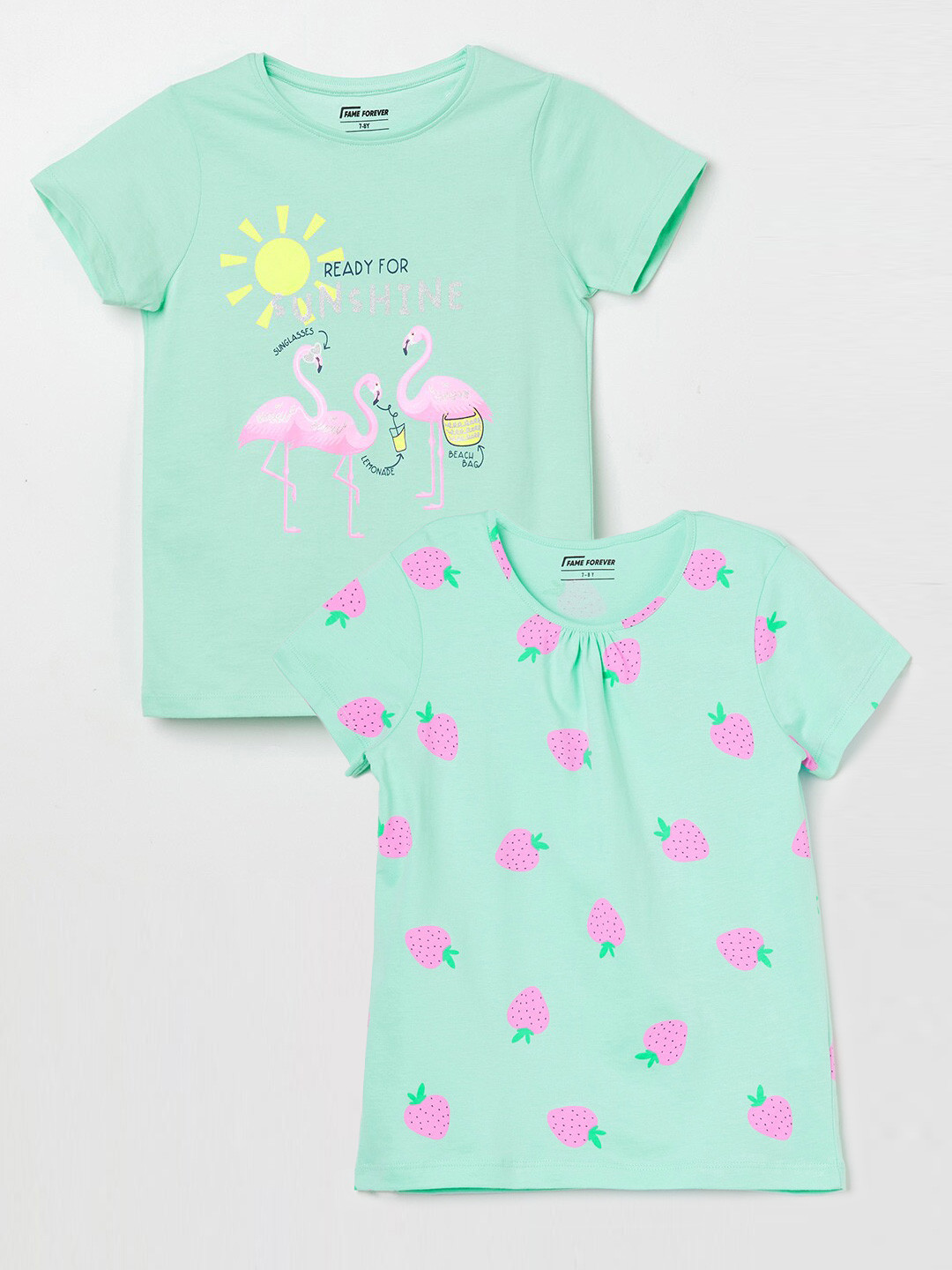 

Fame Forever by Lifestyle Girls Pack Of 2 Printed Cotton T-Shirts, Green