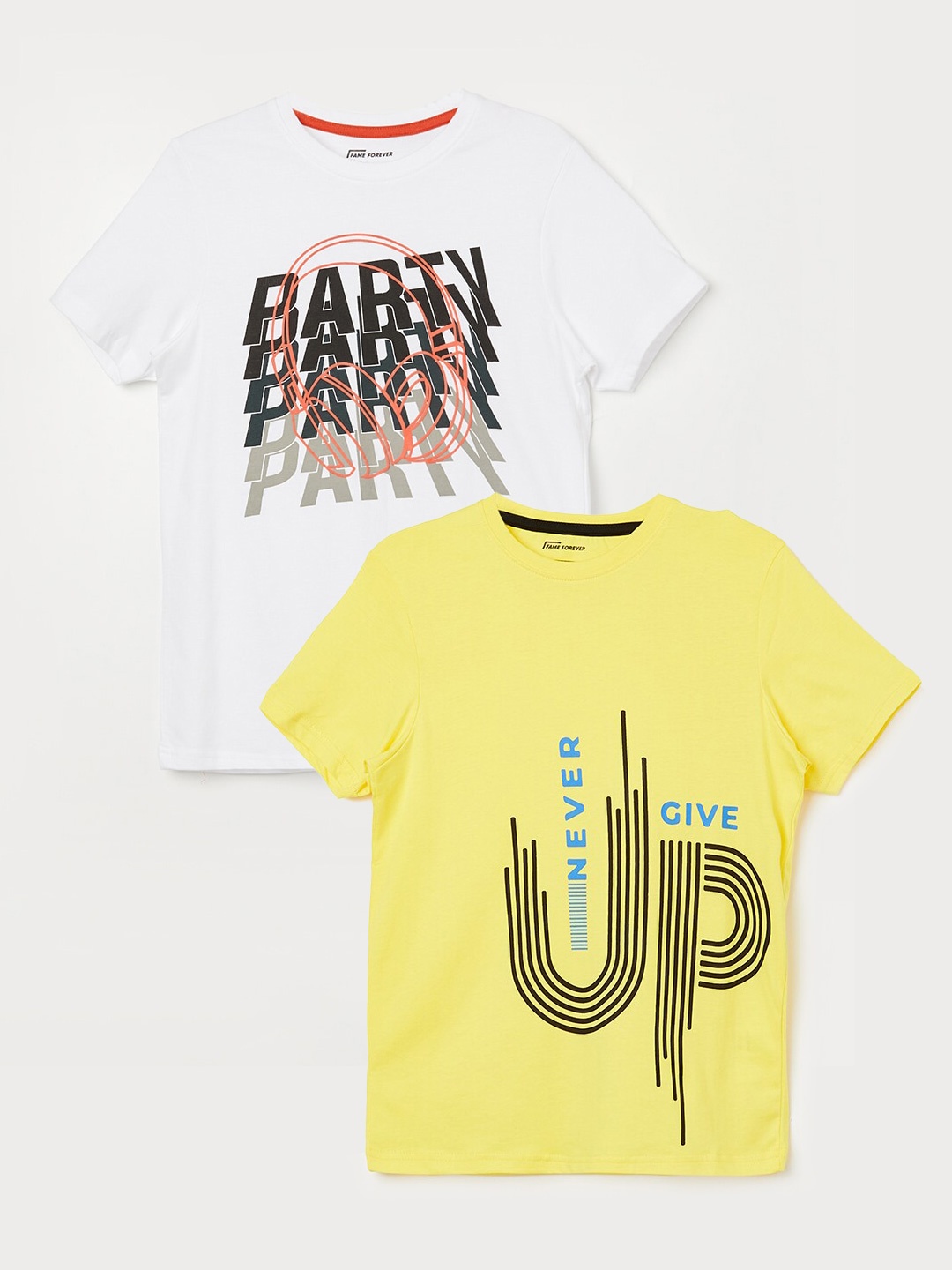 

Fame Forever by Lifestyle Boys Pack Of 2 Printed Pure Cotton T-Shirts, Yellow
