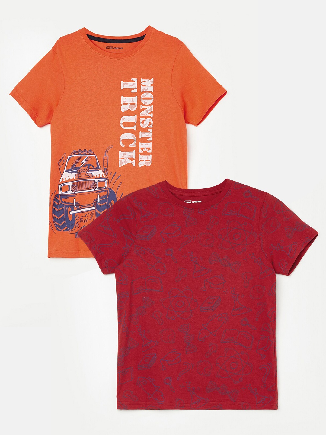 

Fame Forever by Lifestyle Boys Pack Of 2 Printed Cotton T-Shirts, Red