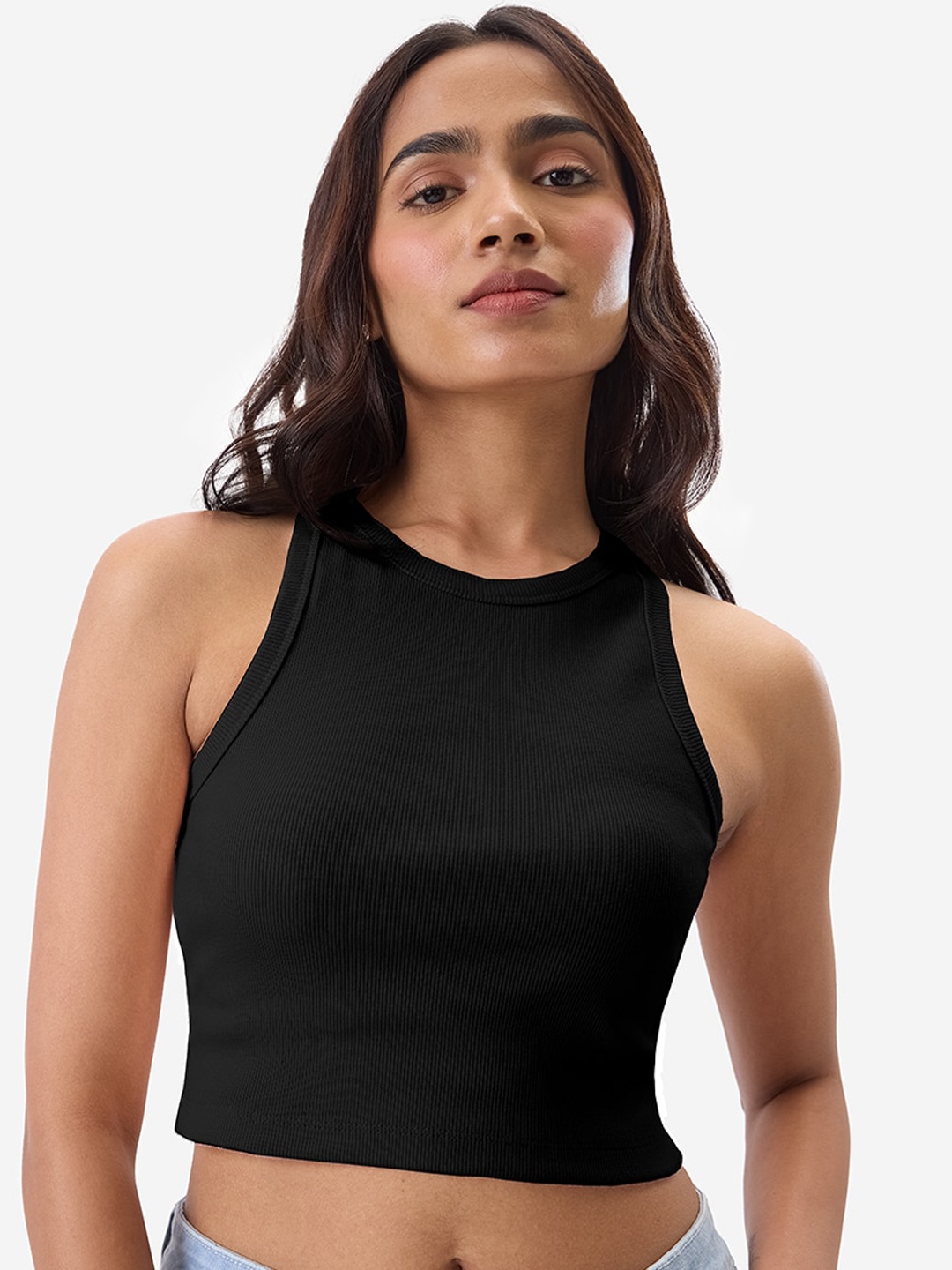 

The Souled Store Sleeveless Fitted Crop Top, Black