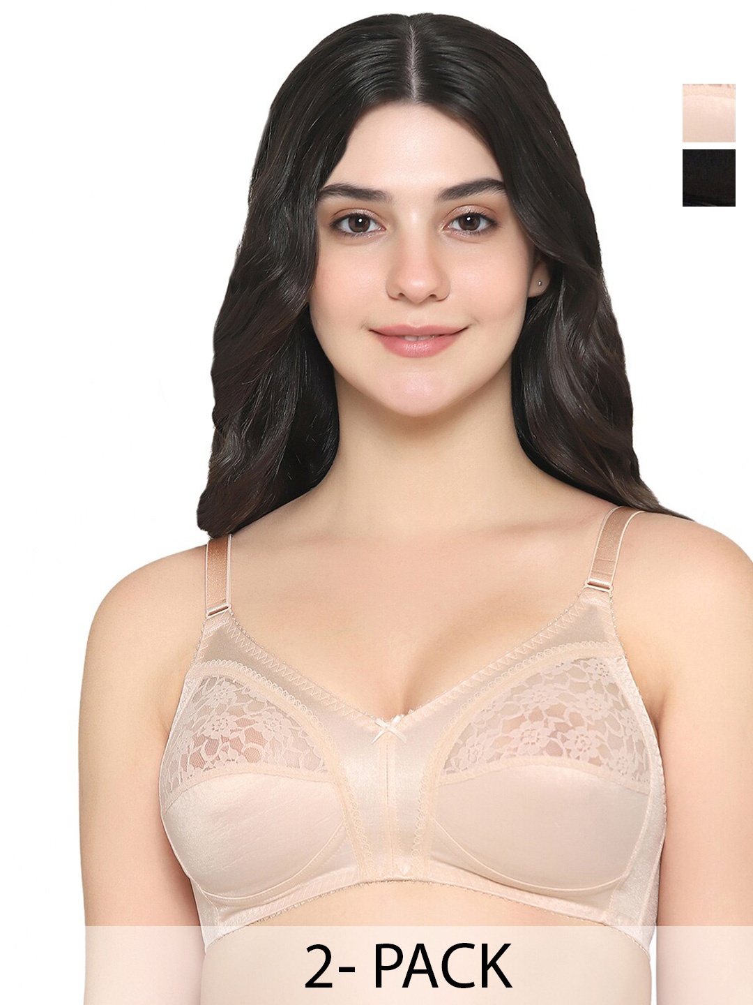 

Wacoal Pack Of 2 Floral Self Design Full Coverage All Day Comfort Everyday Bra, Beige