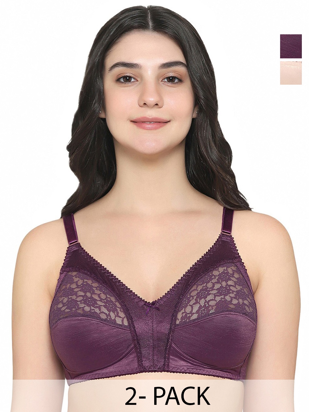 

Wacoal Pack Of 2 Floral Self Design Full Coverage All Day Comfort Everyday Bra, Beige