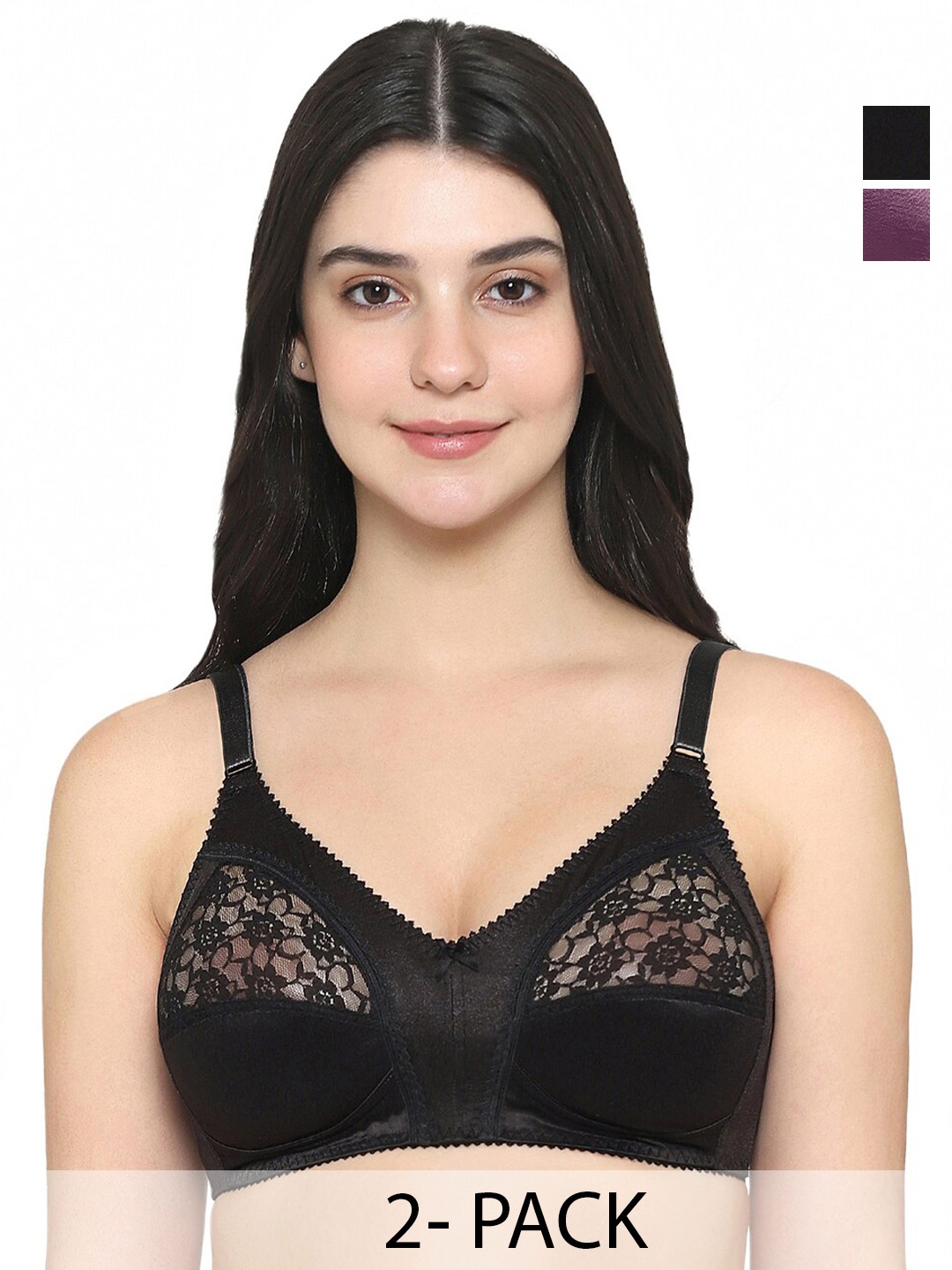 

Wacoal Pack Of 2 Floral Self Design Full Coverage All Day Comfort Everyday Bra, Black