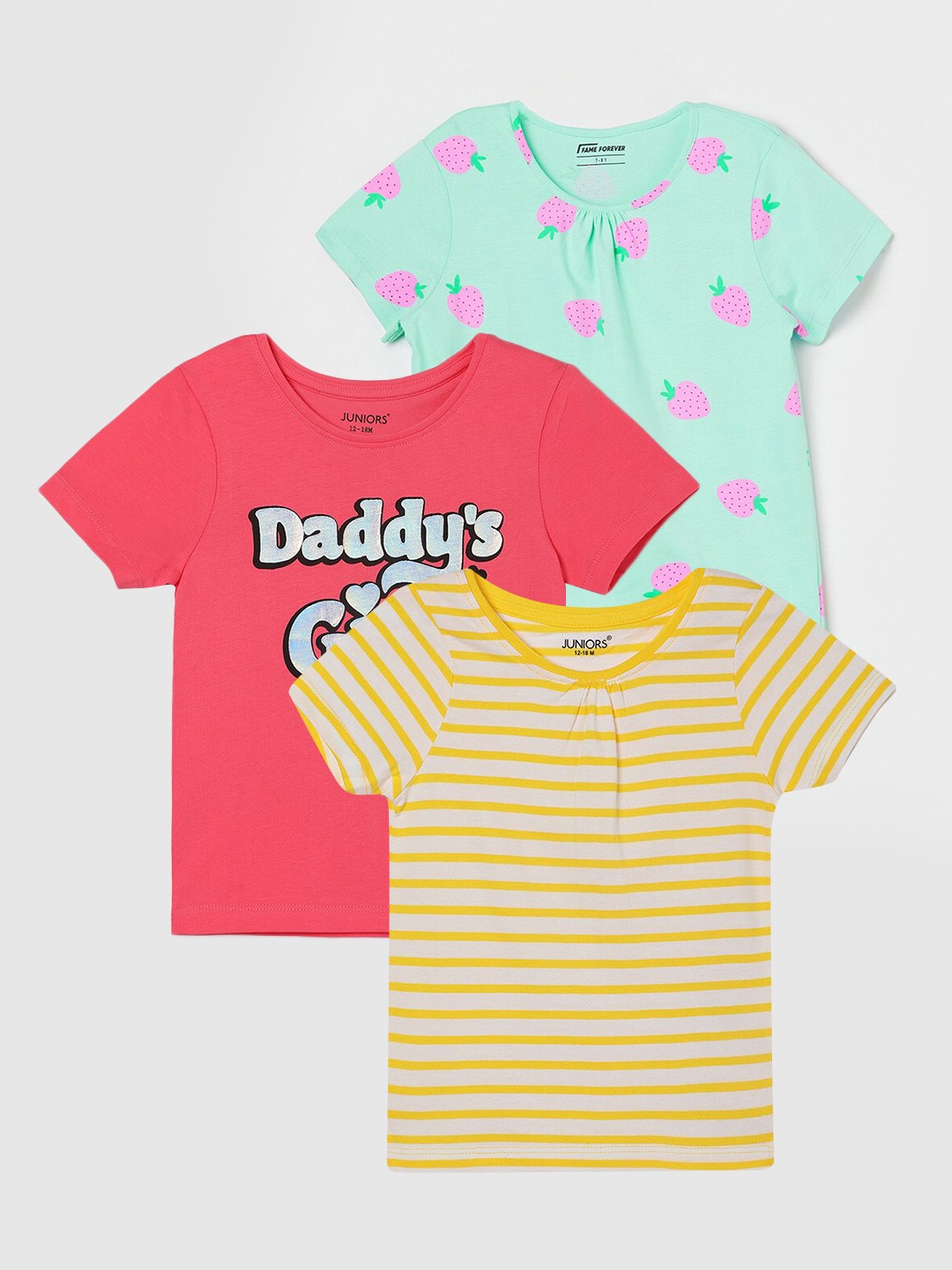

Juniors by Lifestyle Infant Girls Cotton Pack Of 3 Cotton T-Shirts, Yellow