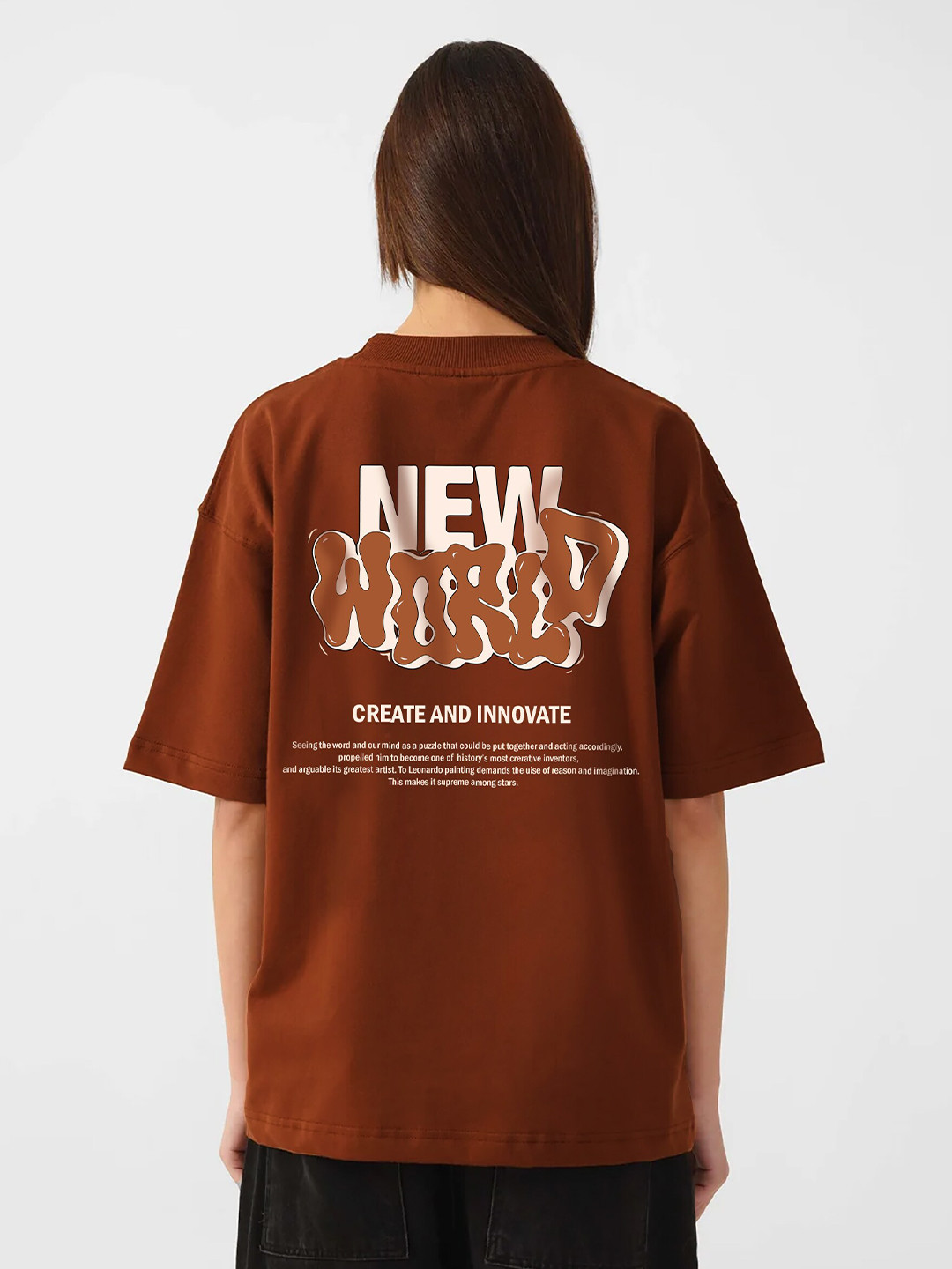 

MISCHIEF MONKEY Printed Round Neck Three-Quarter Sleeves Cotton T-shirt, Coffee brown