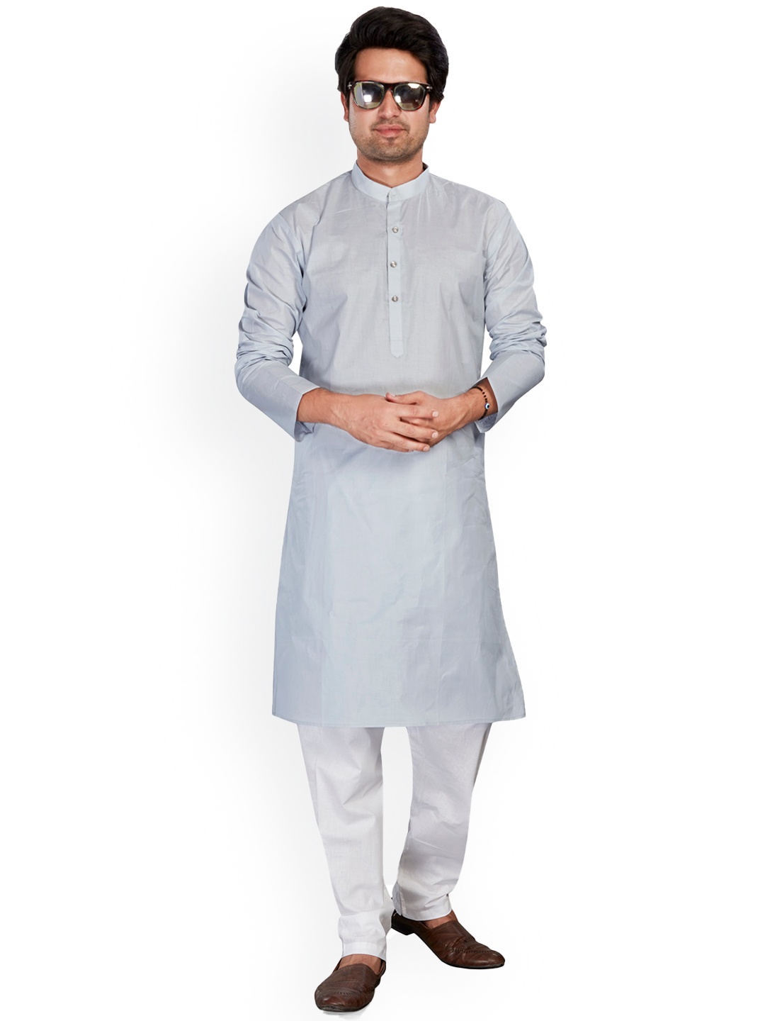 

Authentics Mandarin Collar Pure Cotton Straight Kurta, Grey