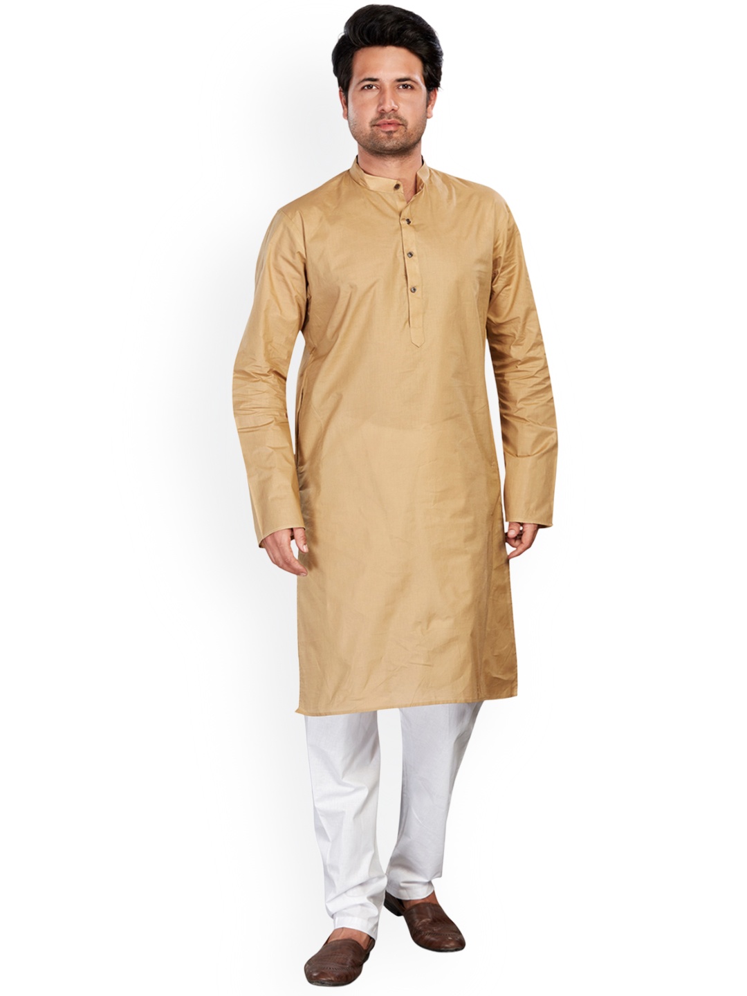 

Authentics Woven Design Mandarin Collar Pure Cotton Kurta, Gold