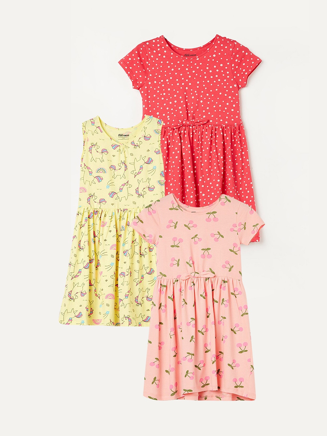 

Fame Forever by Lifestyle Girls Pack Of 3 Printed Pure Cotton Fit & Flare Dresses, Peach