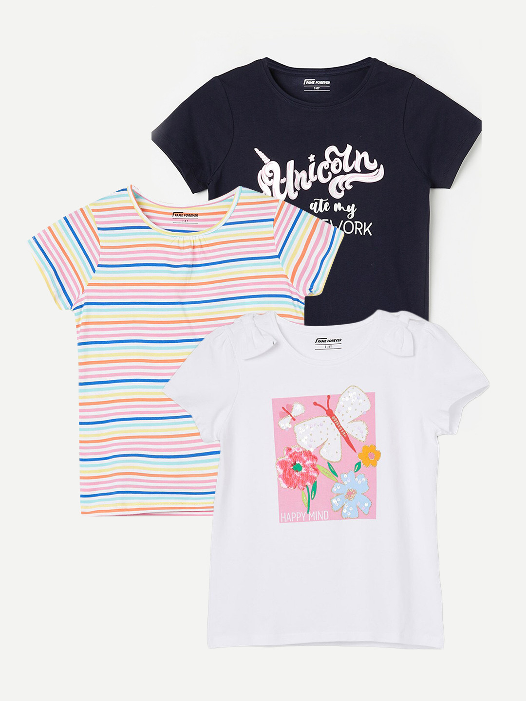 

Fame Forever by Lifestyle Girls Pack Of 3 Pure Cotton T-Shirts, White
