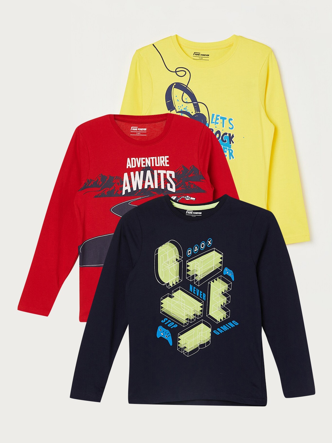 

Fame Forever by Lifestyle Boys Pack Of 3 Printed Cotton T-Shirts, Blue