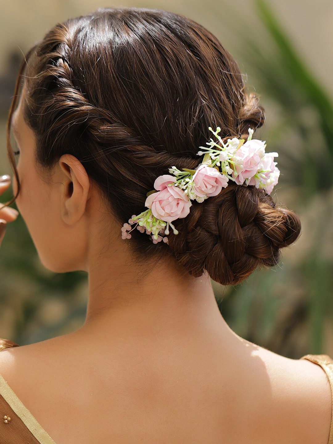 

Rubans Women Pink Rose & Beads Floral Hair Bun