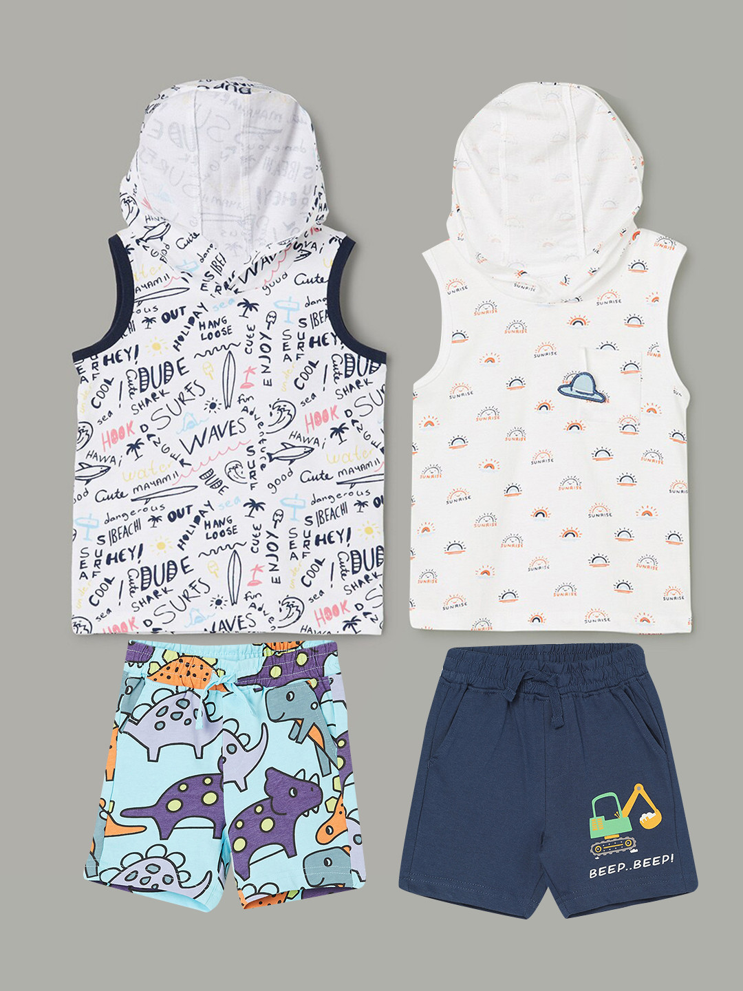 

Juniors by Lifestyle Infant Boys Pack Of 2 Printed Hooded Pure Cotton Clothing Set, White