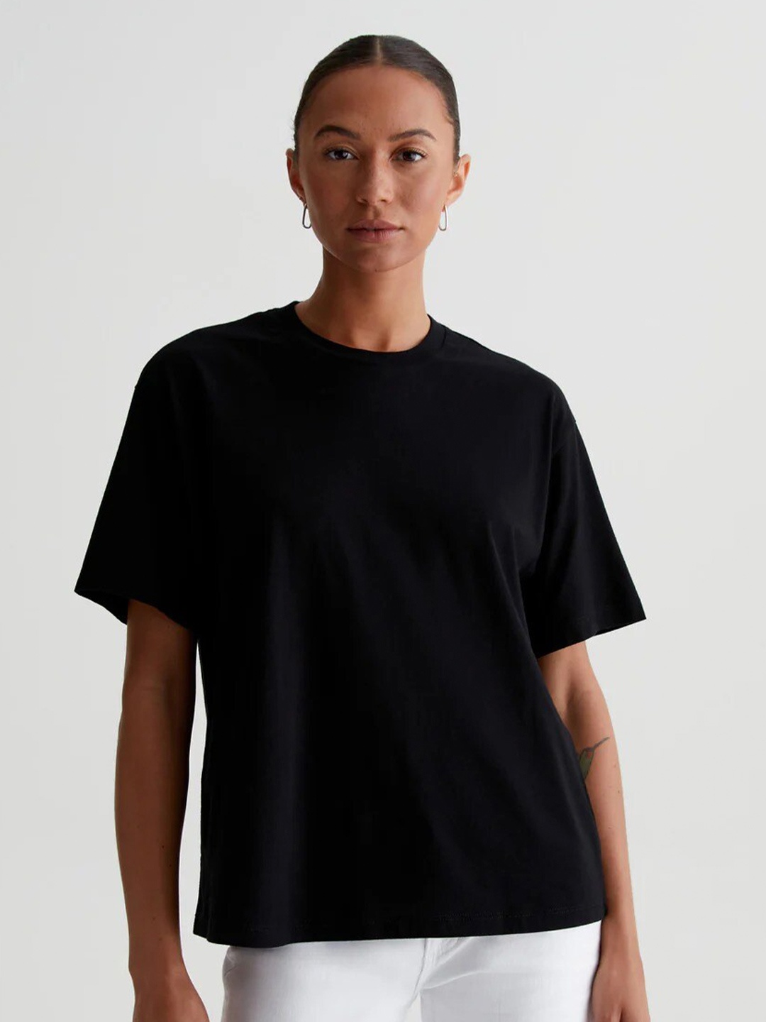 

MISCHIEF MONKEY Round Neck Cotton T-shirt, Black