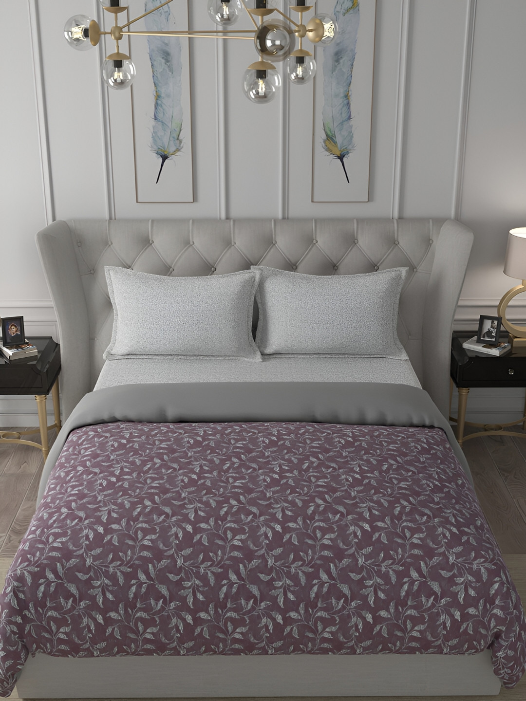 

MASPAR Rustic Purple & Grey Floral Printed Cotton 110 GSM Single Quilt