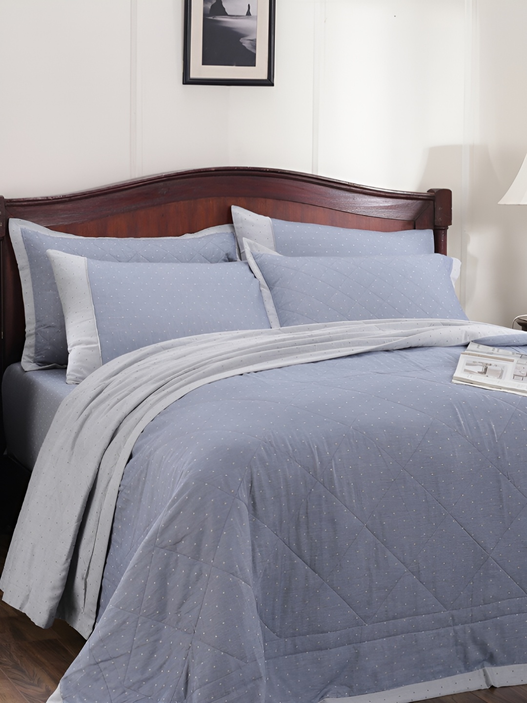 

MASPAR Blue Printed Cotton 150 GSM Single Quilt