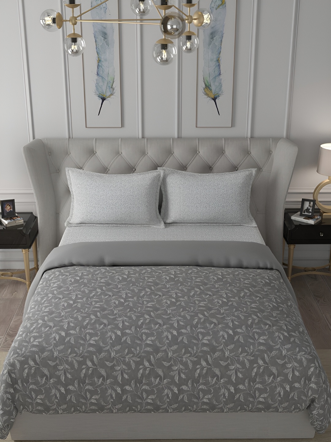 

MASPAR Grey & White Floral Printed Cotton 110 GSM Single Quilt