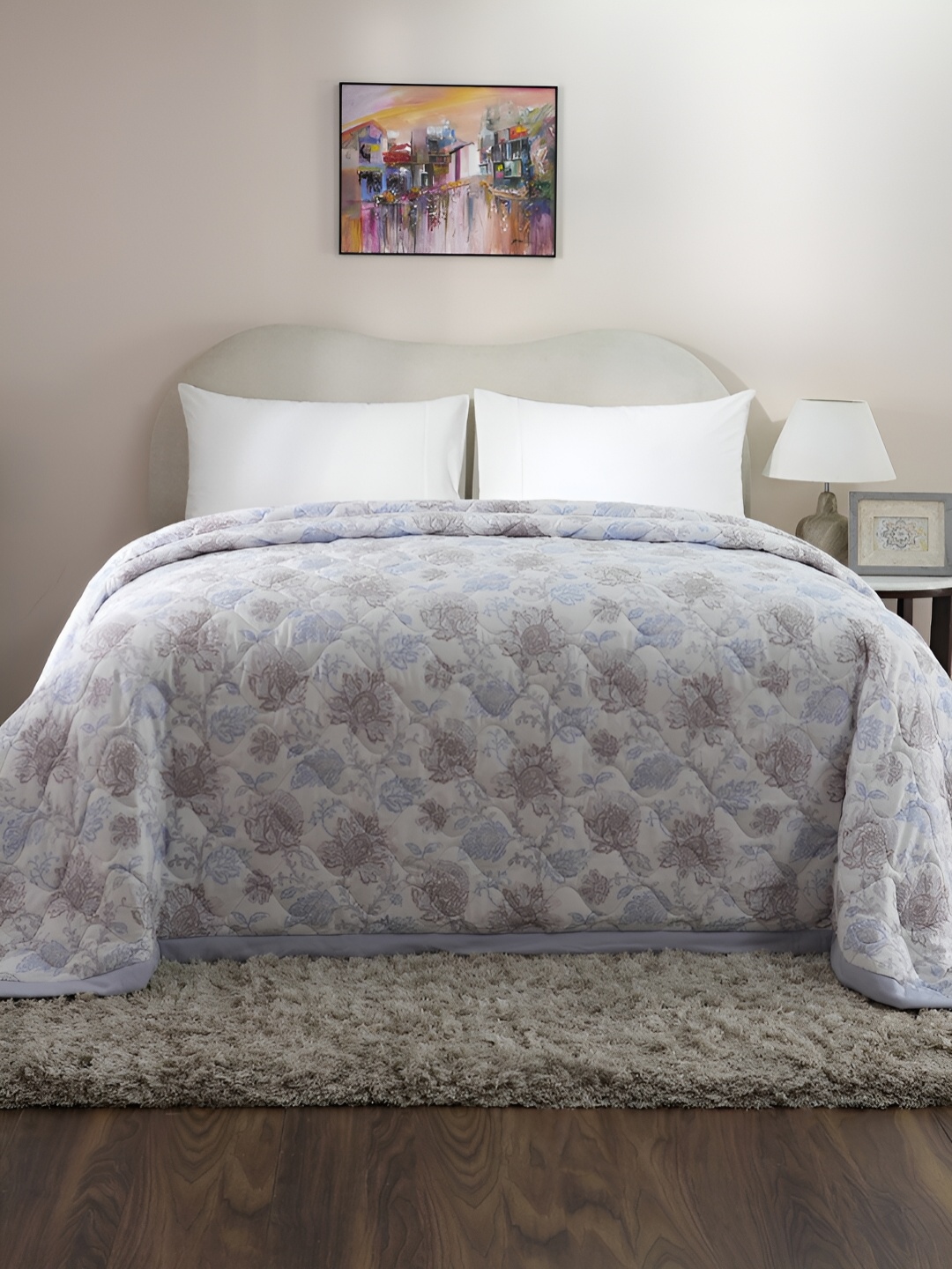 

MASPAR Blue & Grey Floral Printed Cotton 120 GSM Double Bed Quilt