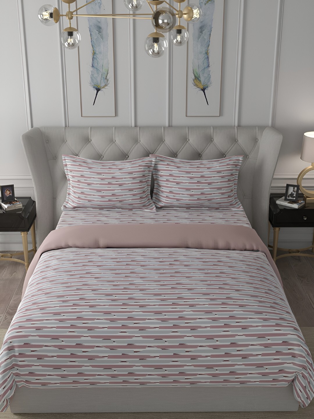 

MASPAR White & Brown Printed 110 GSM Cotton Double Queen Quilt