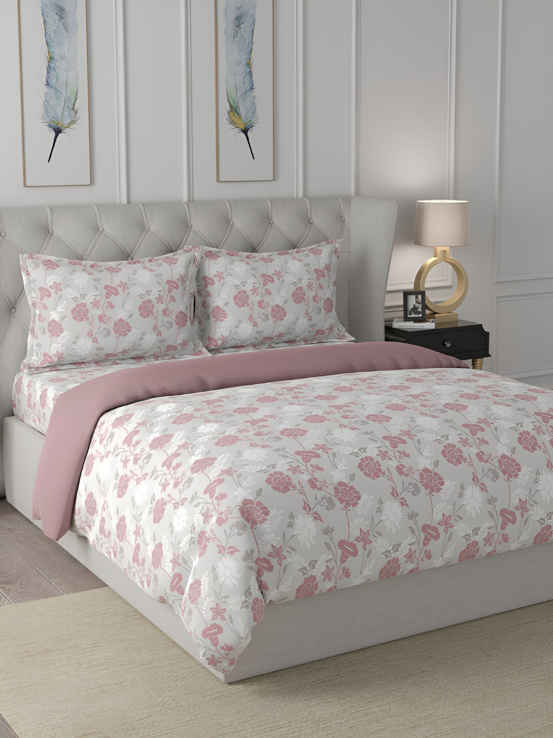 

MASPAR Grey & Mauve Printed 120 GSM Cotton Double Queen Quilt