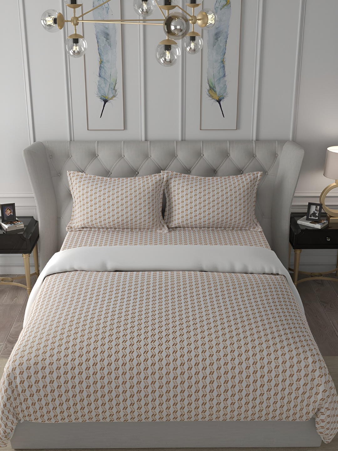 

MASPAR Brown & White Geometric Printed Cotton 110 GSM Double Bed Quilt