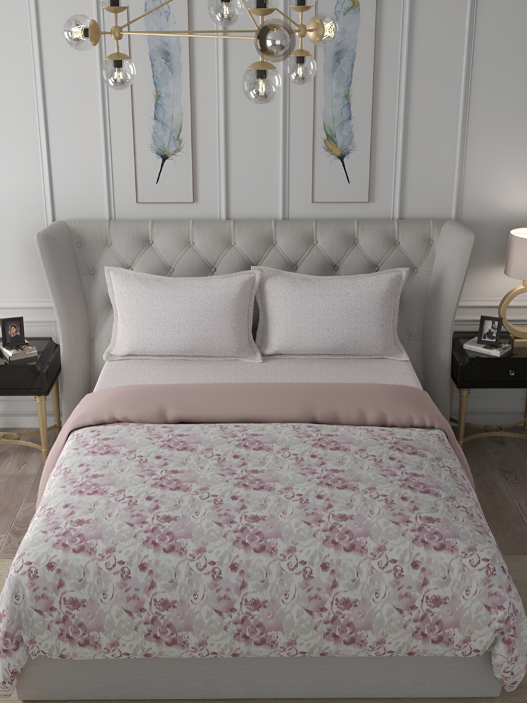 

MASPAR Pink & White Floral Printed Cotton 110 GSM Single Quilt