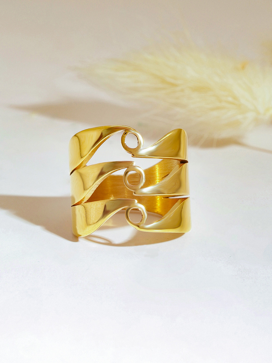 

Rubans Voguish 18KT Gold-Plating Stainless Steel Tarnish-Free Waterproof Finger Ring