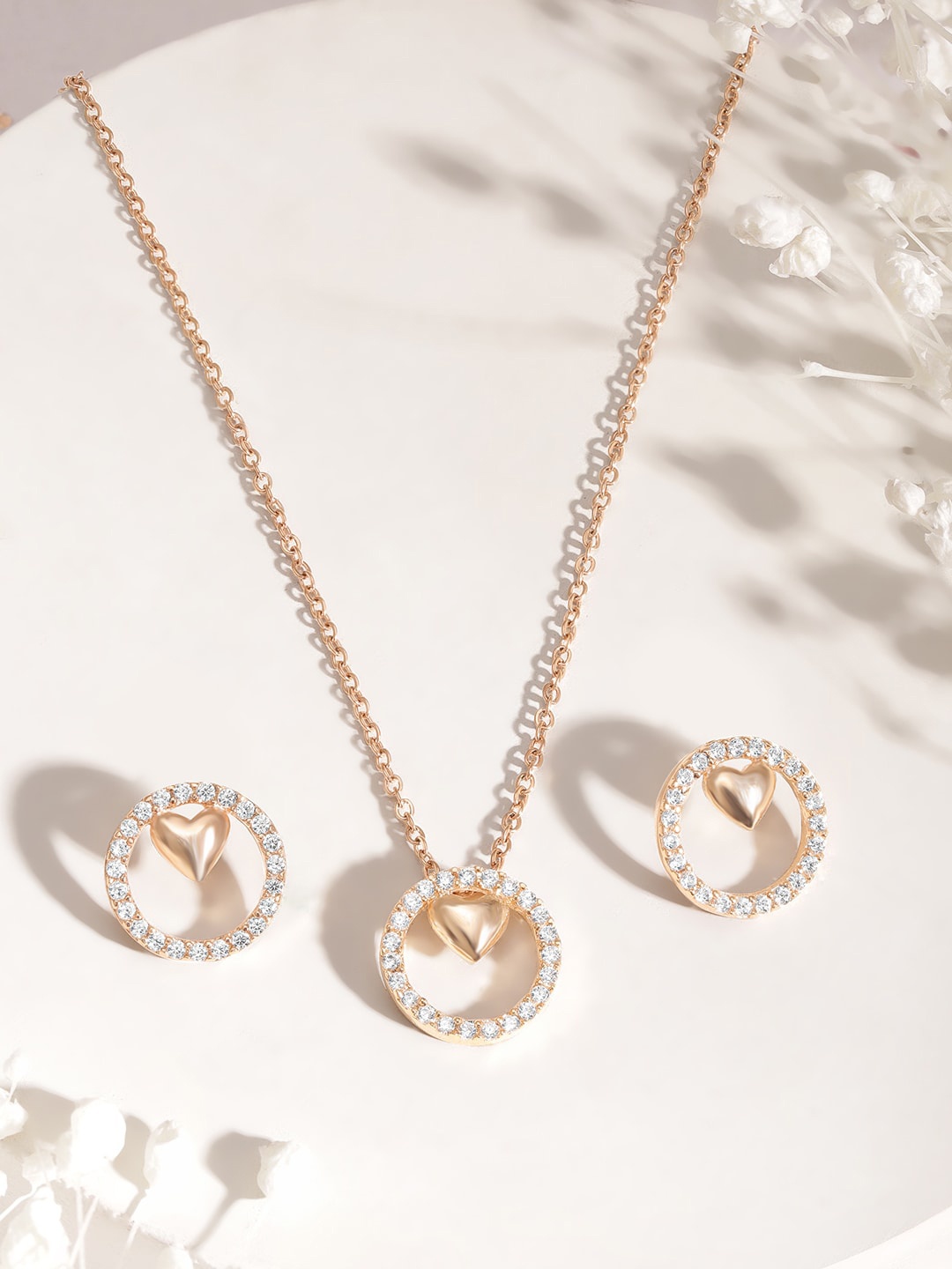 

Rubans Voguish Women Voguish Gold Plated CZ Stone Studded Heart Pendant Set