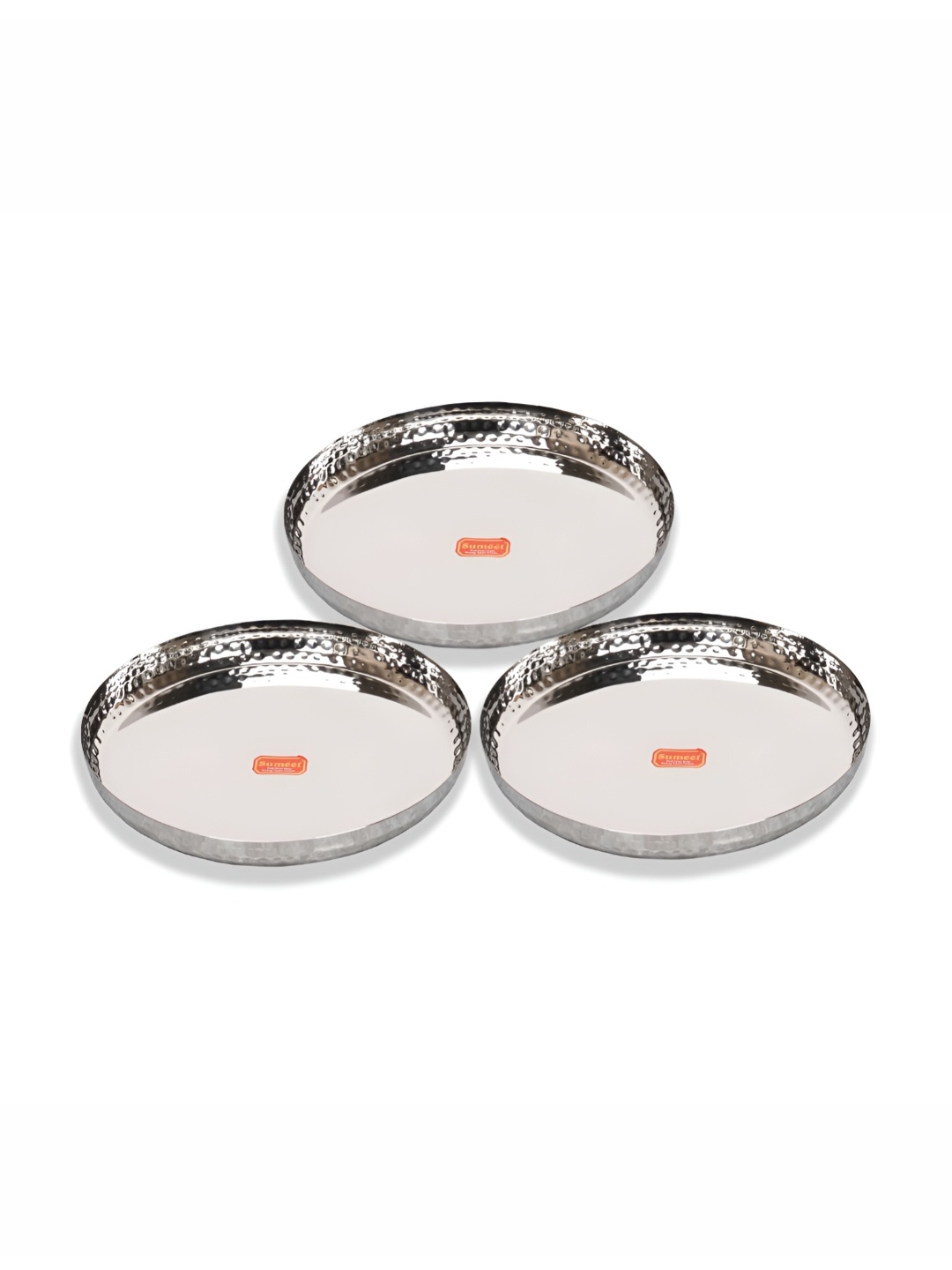

Sumeet Stainless Steel 3 Pieces Hammered Textured Mirror Finish Heavy Gauge Dinner Plates