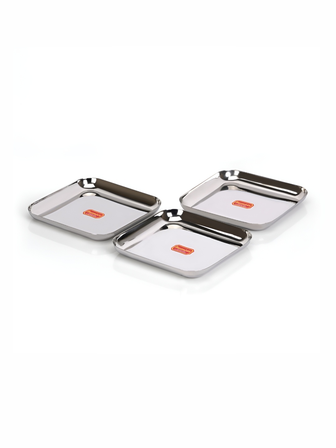 

Sumeet 3 Pcs Stainless Steel Medium-Size Square Snack/ Breakfast Plates