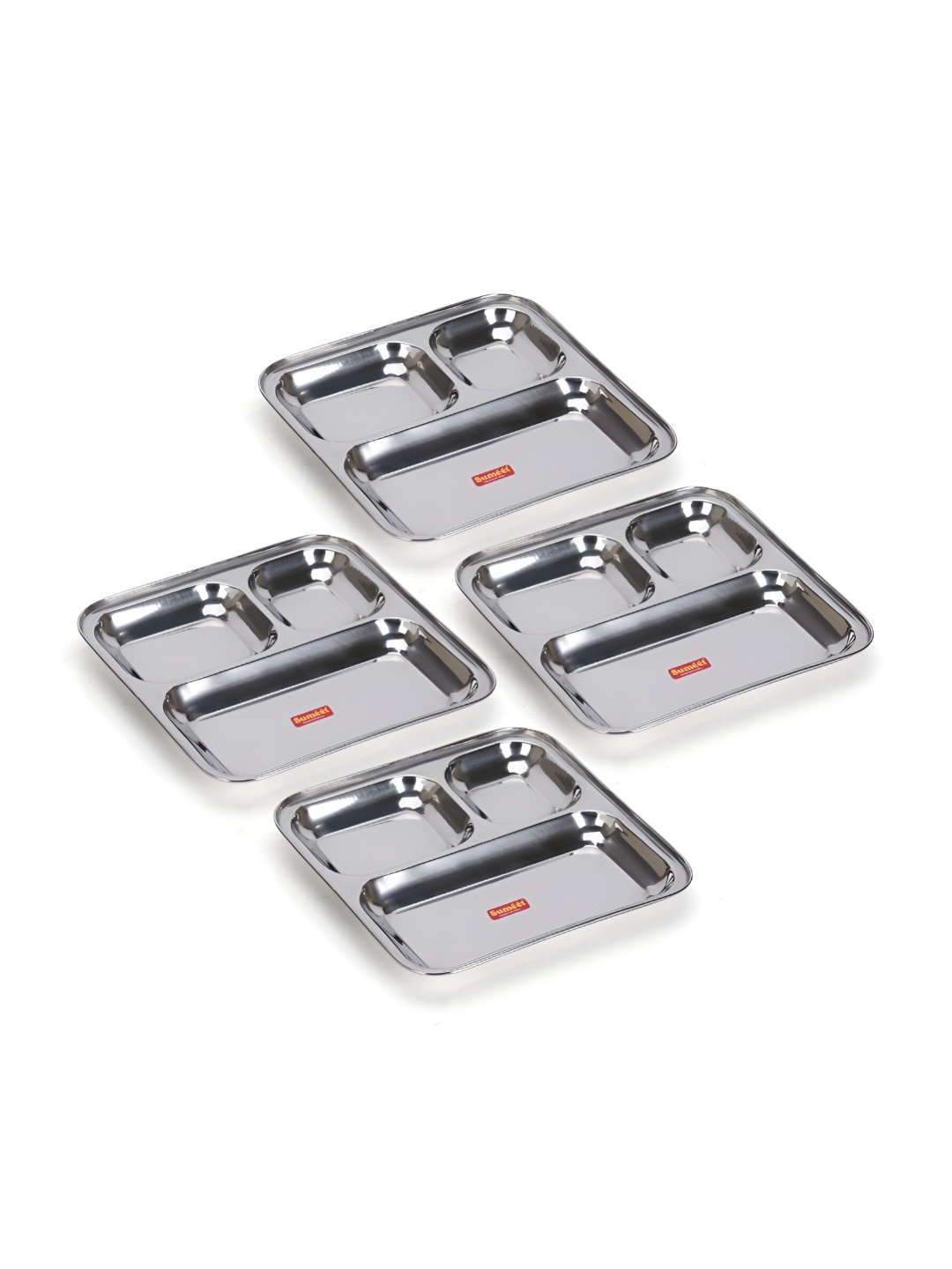 

Sumeet 4 Pcs Stainless Steel 3 in 1 Compartment Snack Plates