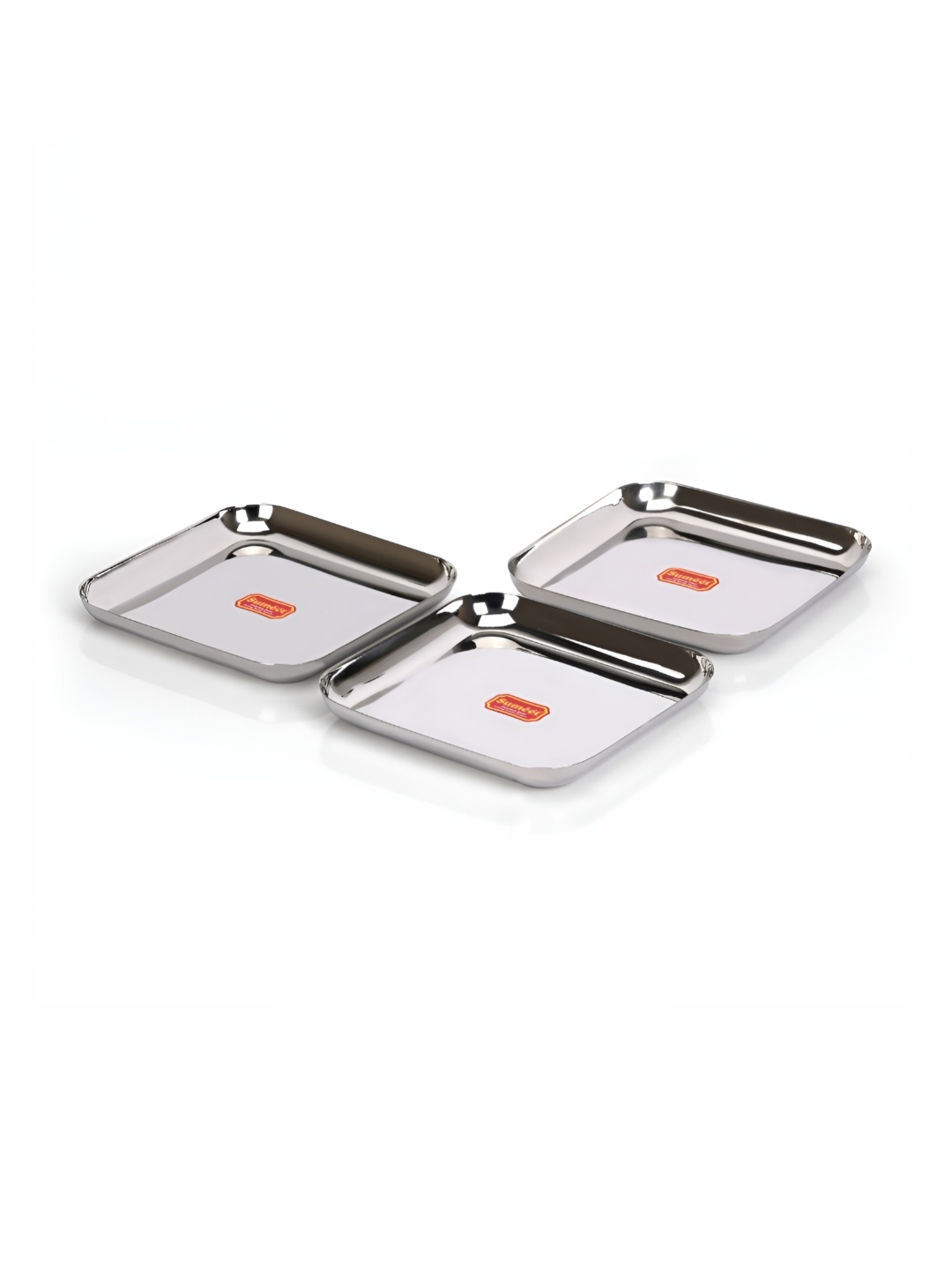 

Sumeet 3 Pcs Stainless Steel Big Square Shape Meal Plates